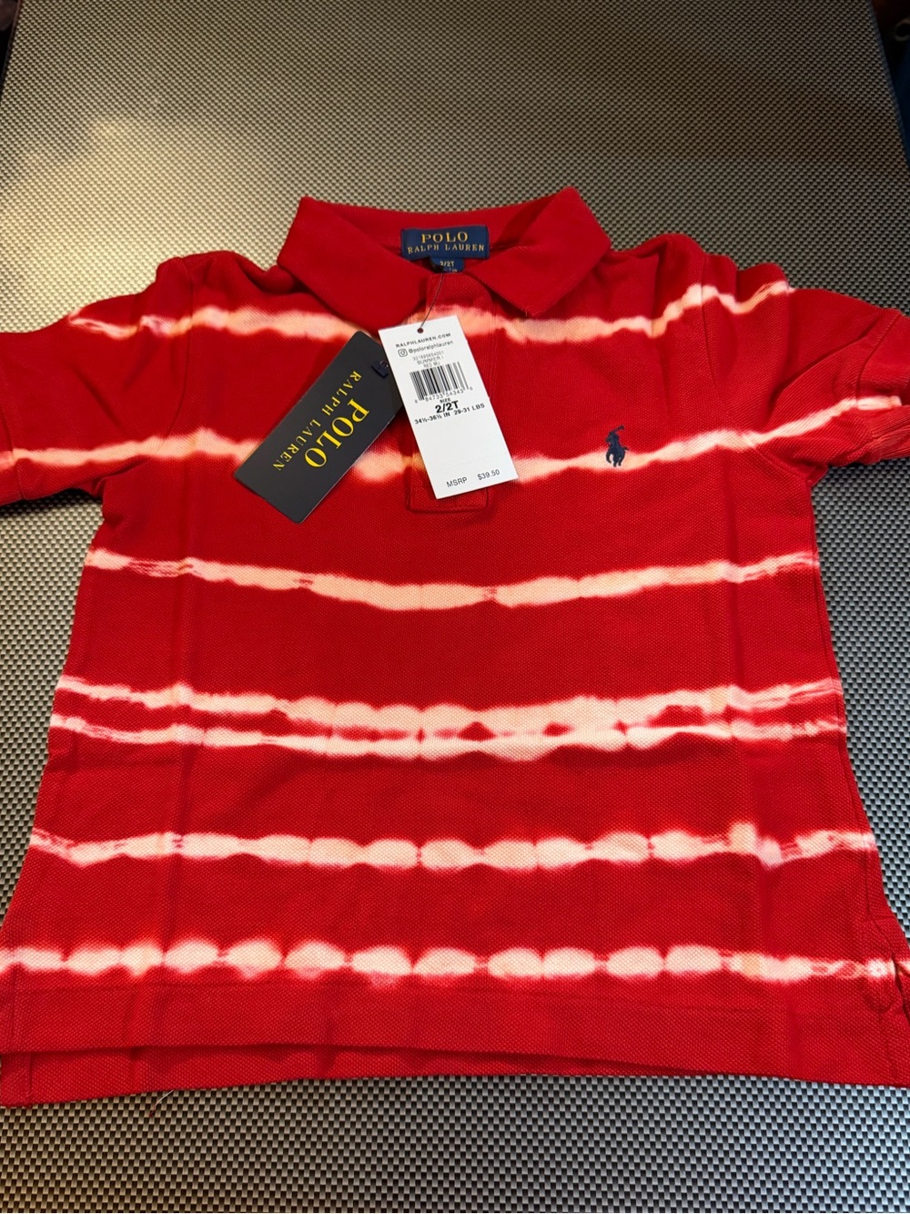 Polo by Ralph Lauren Red and White Tie-Dye Stripe Kids Polo